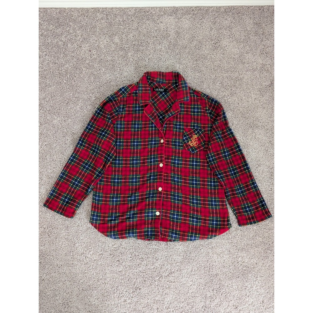 Lauren Ralph Lauren Shirt Sleepwear Tartan‎ Plaid Gold Crest Women's Large